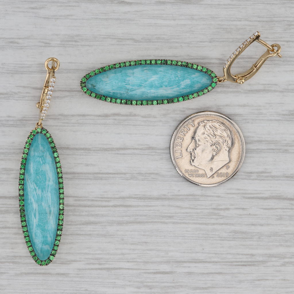 Gray New Quartz Tsavorite Garnet Diamond Dangle Earrings 18k Yellow Gold Statement