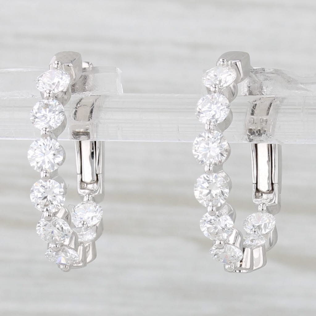 Light Gray New 1.54ctw Diamond Inside Out Hoop Earrings 14k White Gold Snap Top Hoops