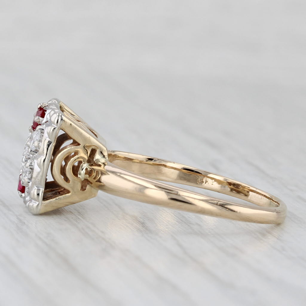 Light Gray Vintage Lab Created Ruby Diamond Cluster Ring 14k Yellow White Gold Size 10