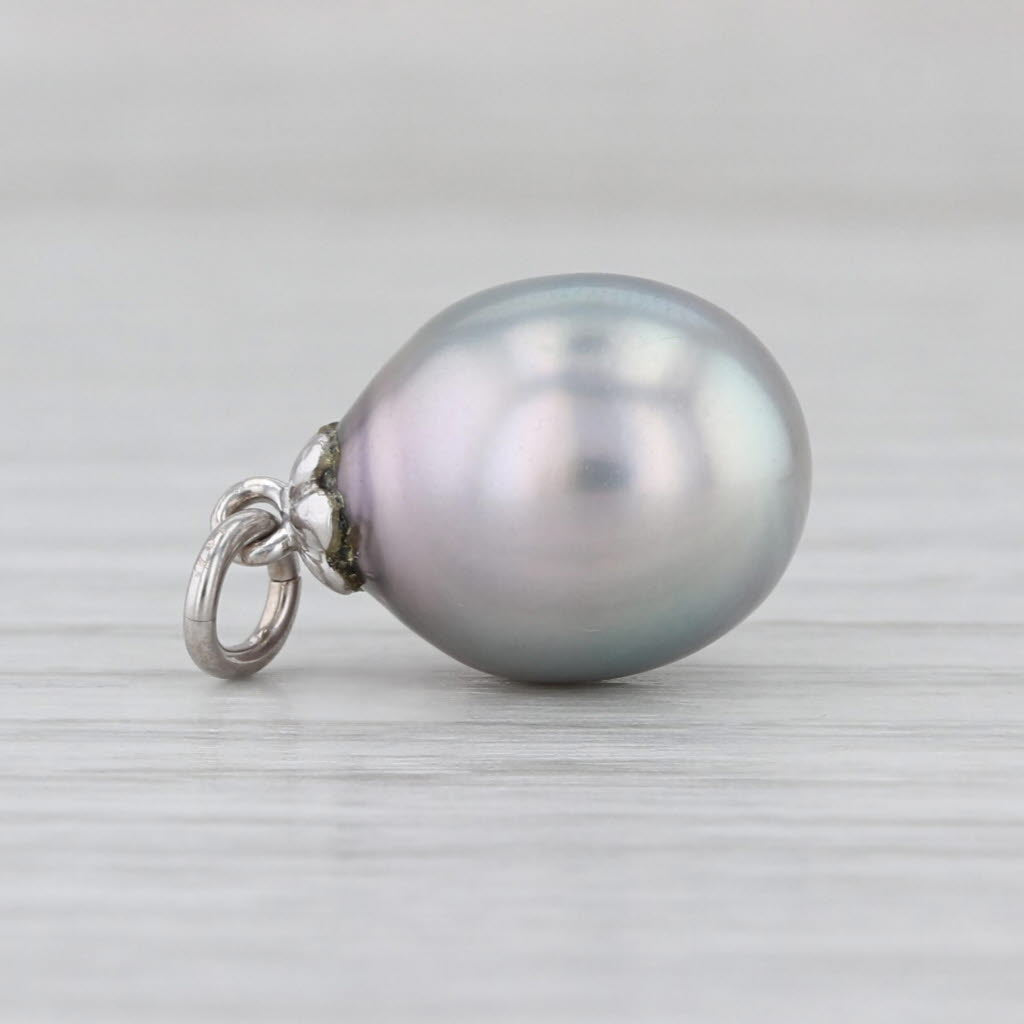 Gray Cultured Saltwater Pearl Teardrop Pendant 14k White Gold Solitaire Charm