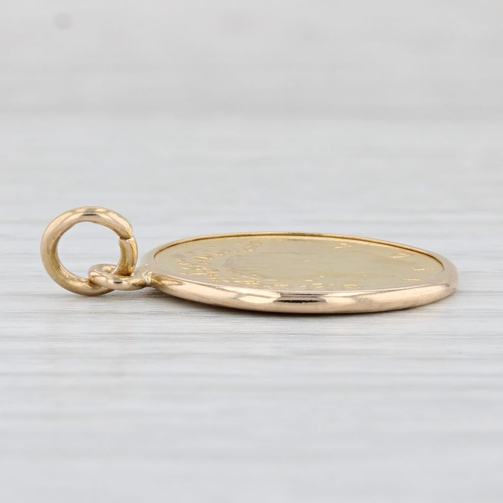 Light Gray Pah Lavi 1976 Gold Coin Pendant 14k Frame 900 Coin Charm