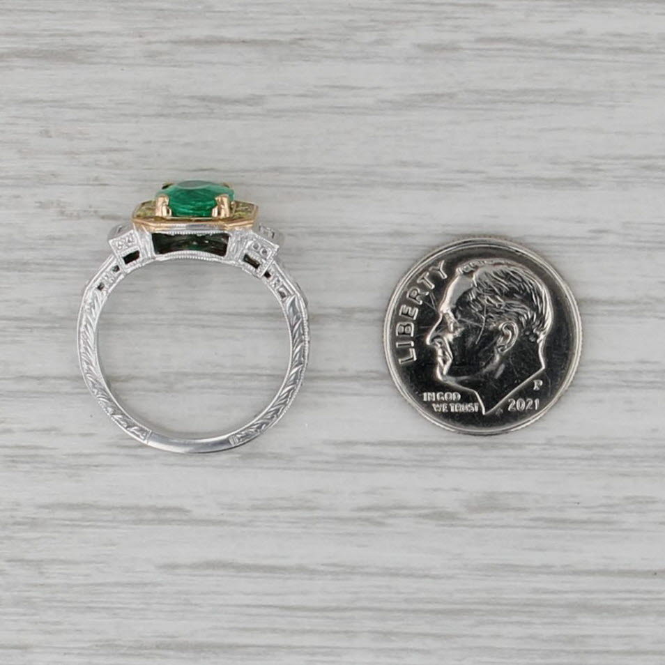 2.58ctw Emerald Yellow SapphireHalo Diamond Ring 14k Yellow White Gold Size 6.5