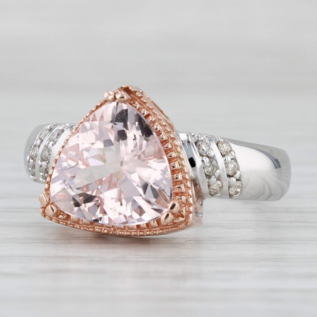 Light Gray 3.37ctw Pink Morganite Diamond Ring 14k Rose White Gold Size 9