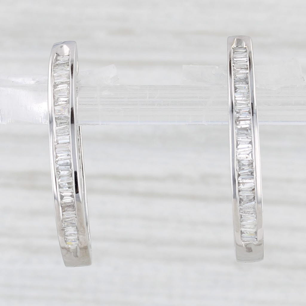 Light Gray 0.58ctw Diamond Journey Earrings 10k White Gold Snap Top Oval Hoops