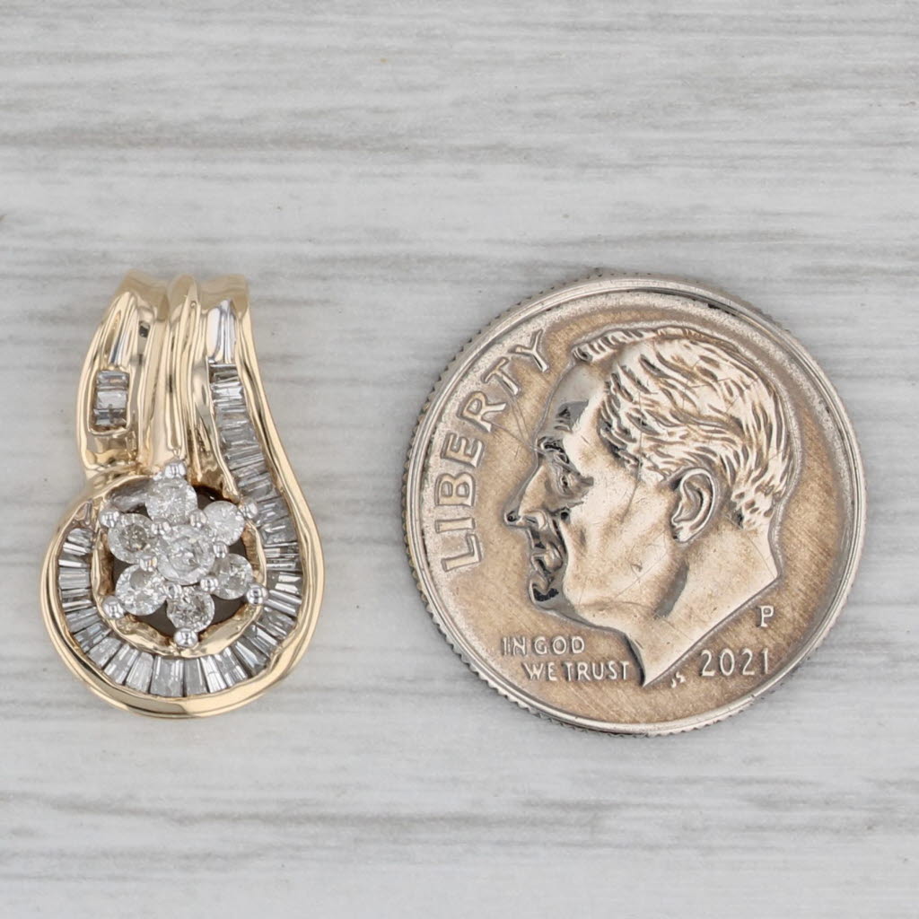 Gray 0.34ctw Diamond Flower Cluster Drop Pendant 10k Yellow Gold