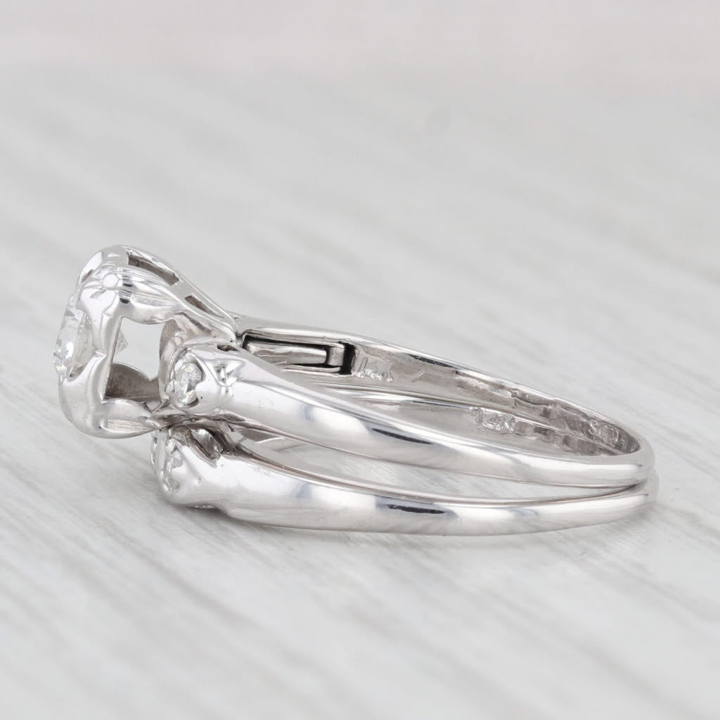 Light Gray Vintage 0.49ctw Diamond Engagement Ring Wedding Band Bridal Set 14k White Gold