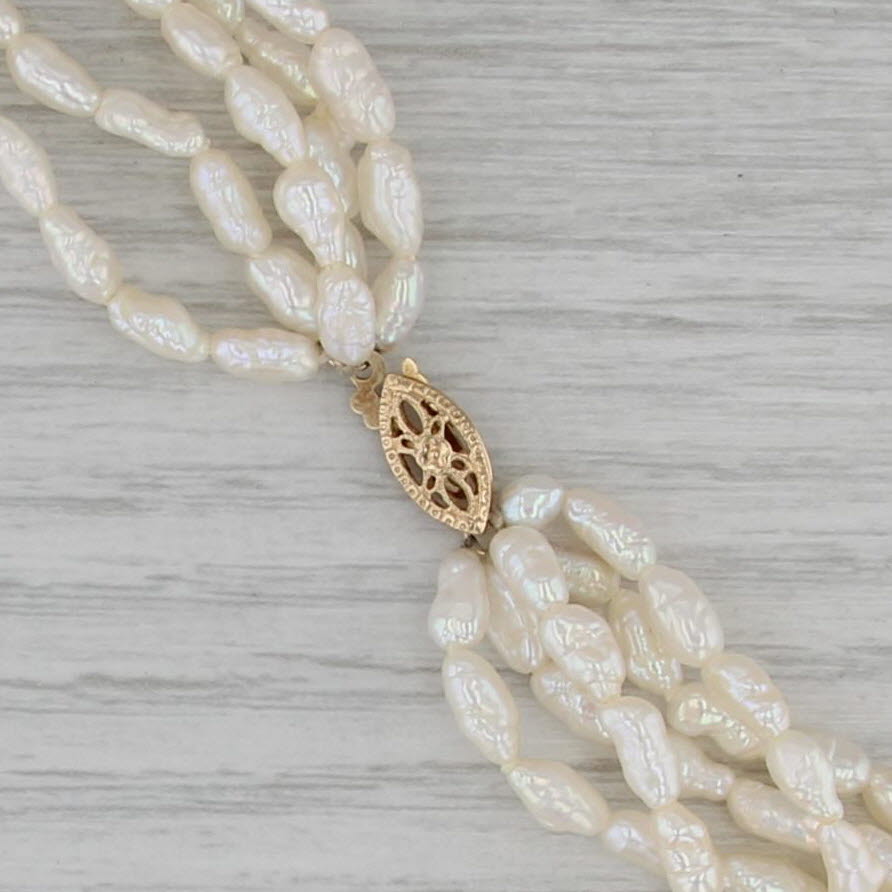 5 Strand Rice Krispie Cultured Pearl Necklace 14k Yellow Gold 17.75"