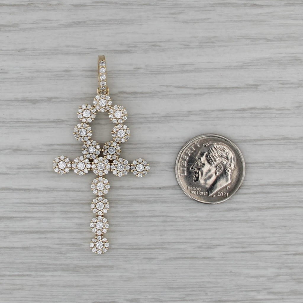 Cubic Zirconia Egyptian Ankh Cross Pendant 10k Yellow Gold Statement