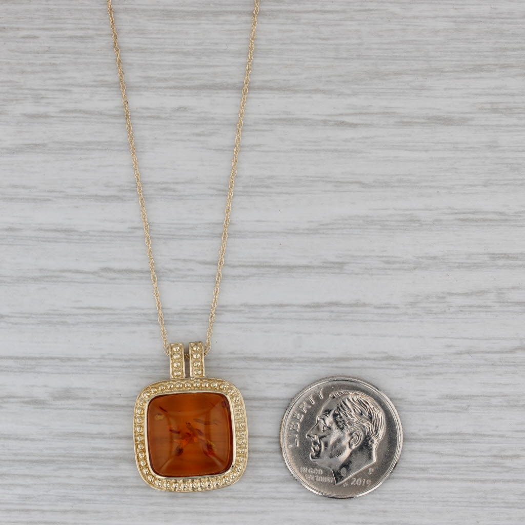 Gray Amber Pendant Necklace 10k Yellow Gold 18.25" Rope Chain