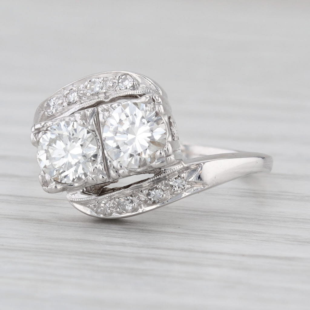 Vintage 1.05ctw Diamond Bypass Ring 14k White Gold Size 6.25 Anniversary