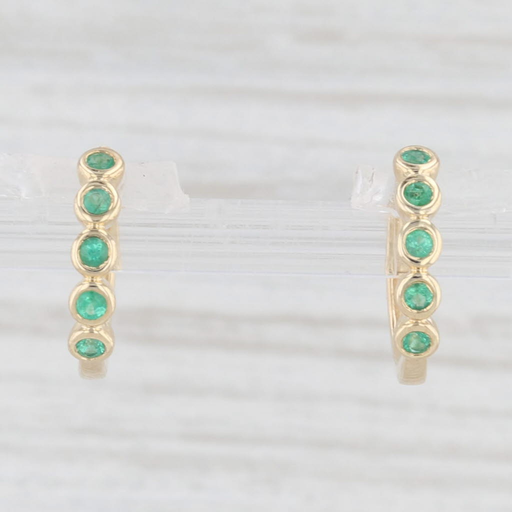 Light Gray New 0.10ctw Emerald Small Hoop Huggie Earrings 10k Yellow Gold