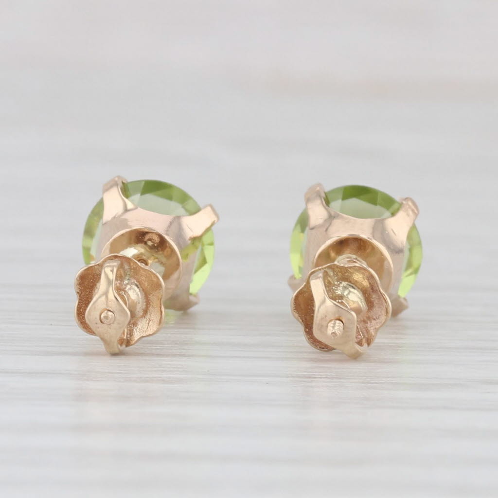 Light Gray 2.80ctw Green Peridot Stud Earrings 14k Yellow Gold Round Solitaires