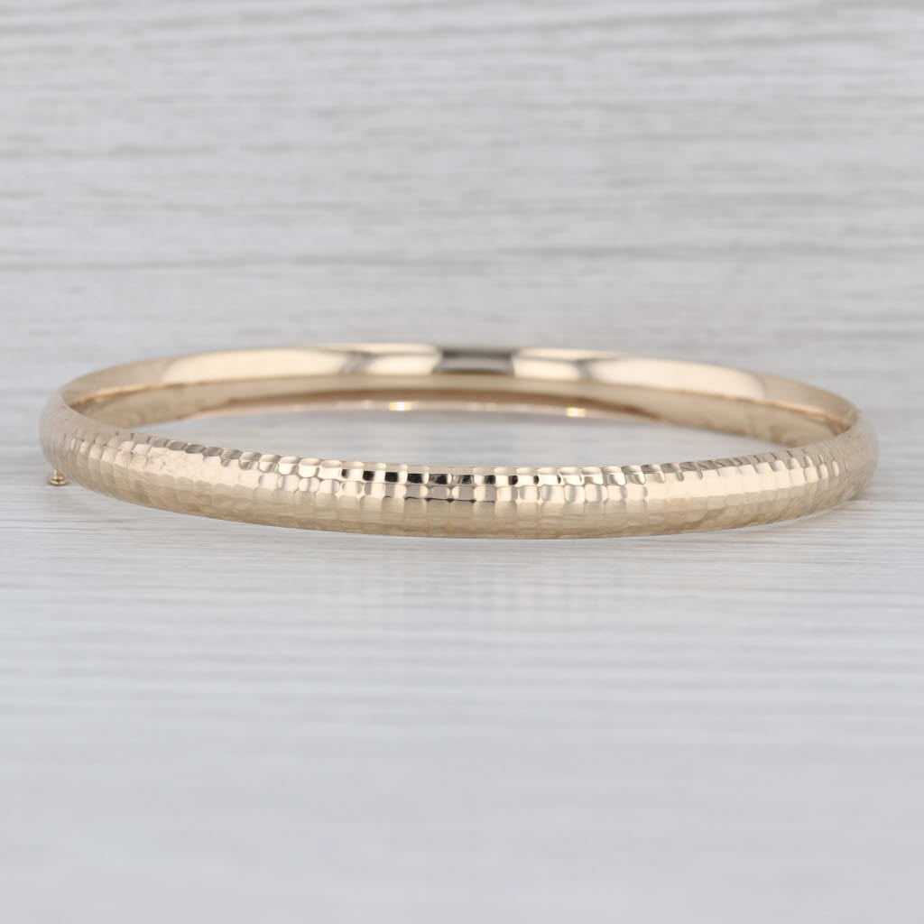 Hammered Omega Pattern Bangle Bracelet 14k Yellow Gold 8" 6.1mm