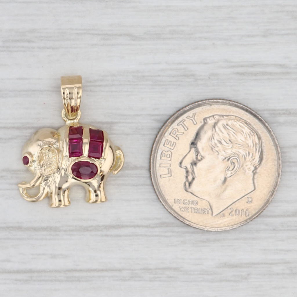 Light Gray 0.32ctw Ruby Elephant Pendant 14k Yellow Gold Small Drop