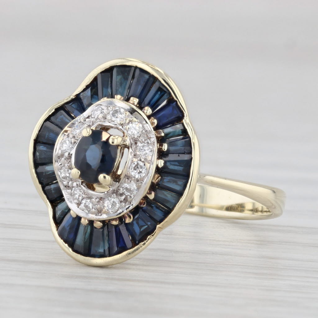 Light Gray 1.12ctw Sapphire Diamond Halo Ring 14k Yellow Gold Size 6.75