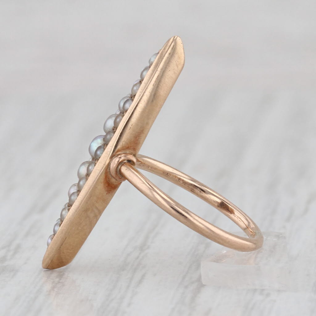 Seed Pearl Cluster Ring 10k Yellow Gold Size 2.25 Antique Navette