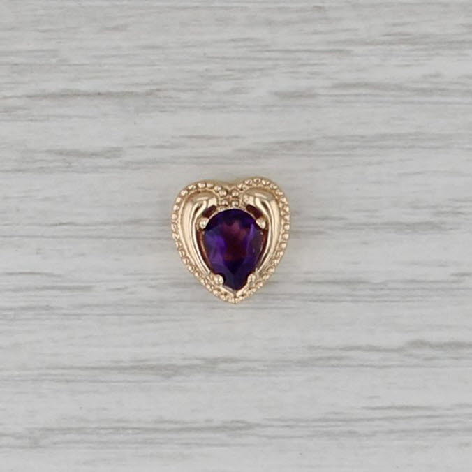 0.60ct Amethyst Heart Slide Bracelet Charm 14k Yellow Gold Vintage