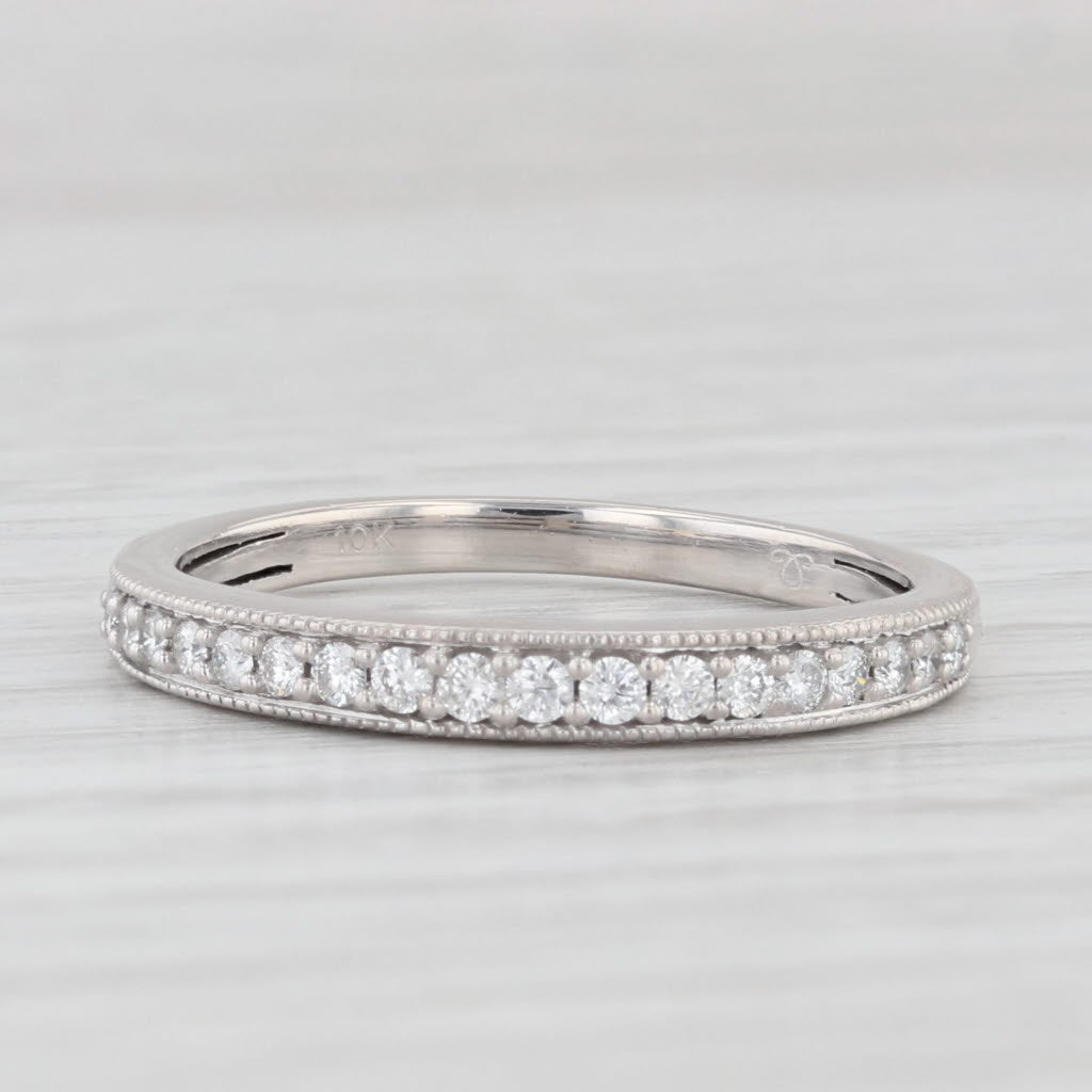 Light Gray 0.25ctw Diamond Wedding Band 10k White Gold Stackable Anniversary Ring Size 7.25