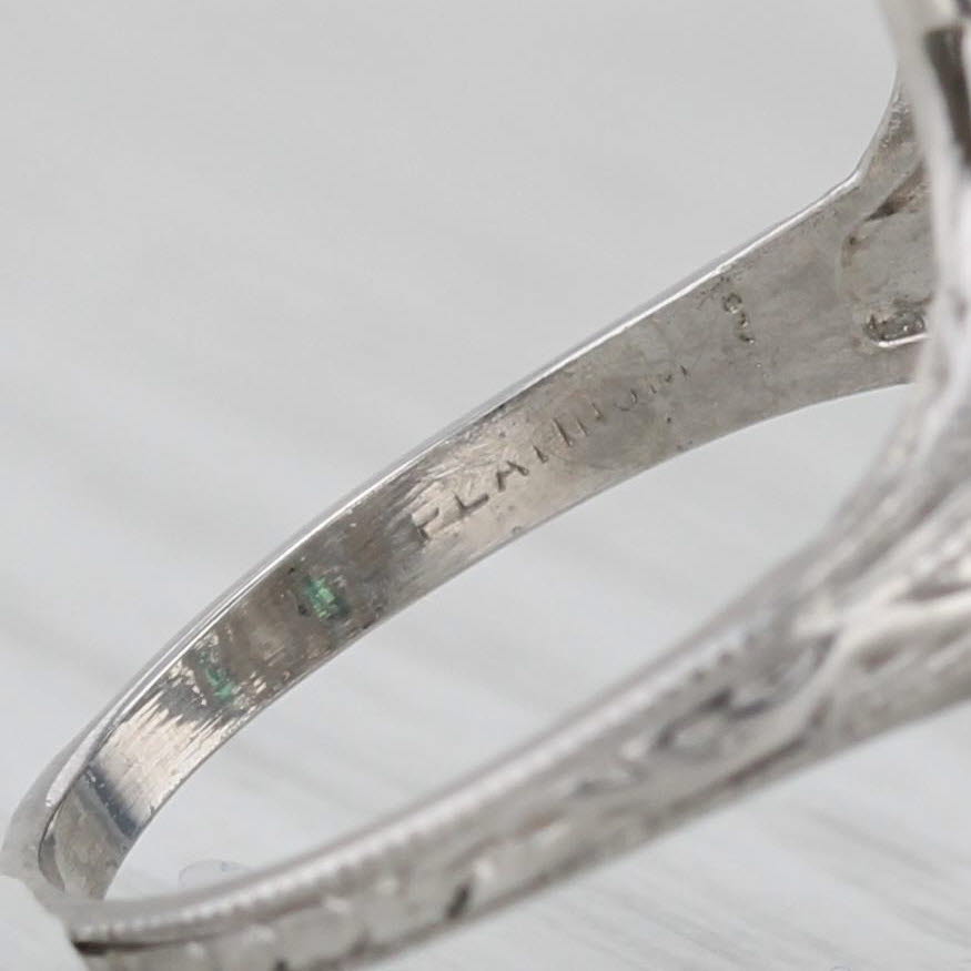 Gray Art Deco 0.40ctw Diamond Lab Created Emerald Ring Platinum Filigree Size 6