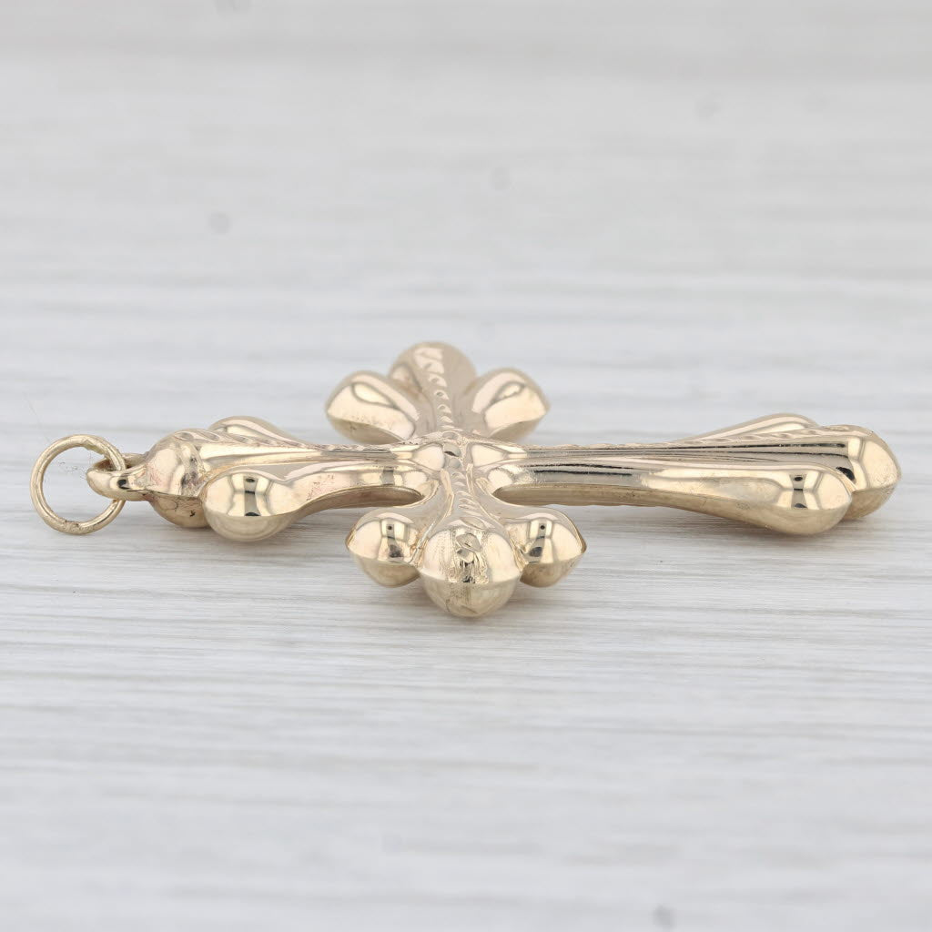 Light Gray Fancy Cross Pendant 10k Yellow Gold Religious Jewelry