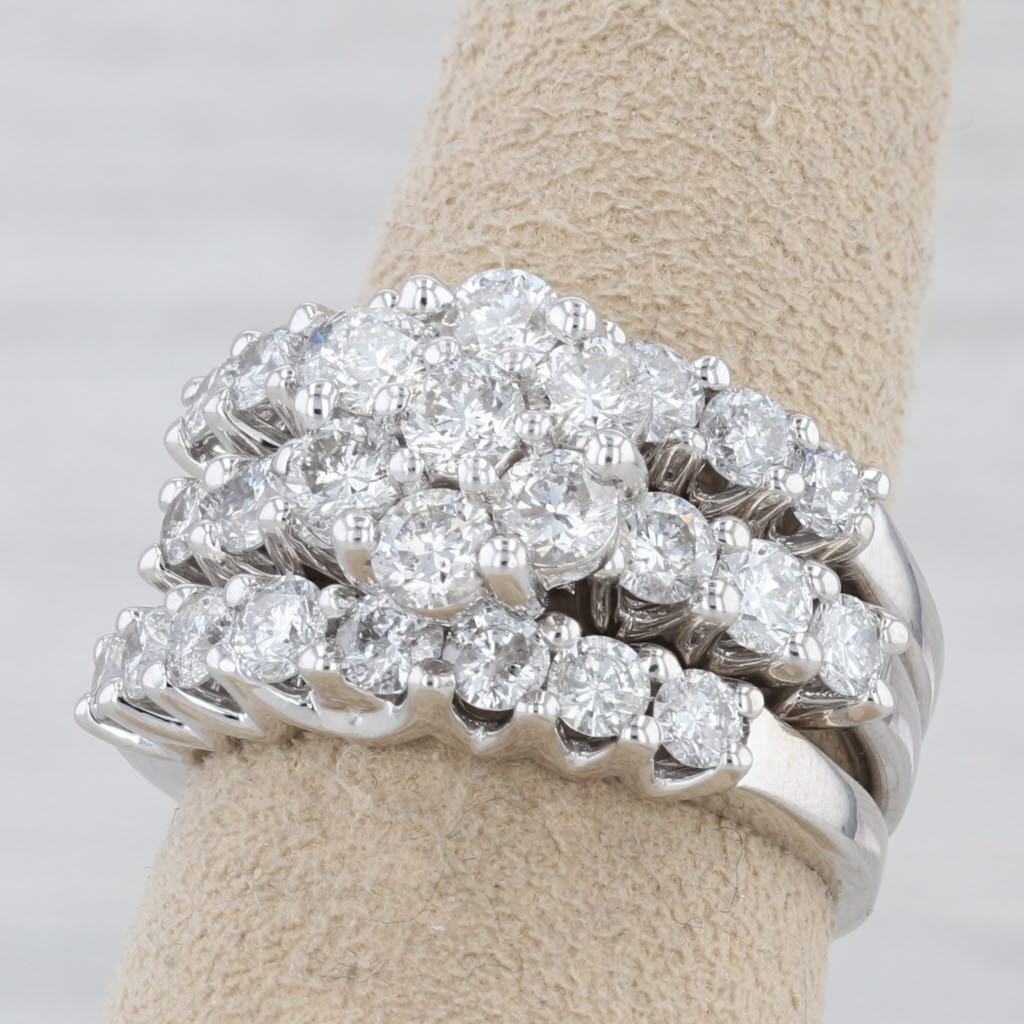 Gray 2.90ctw Diamond Cluster Engagement Ring Wedding Bands Bridal Set 14k White Gold