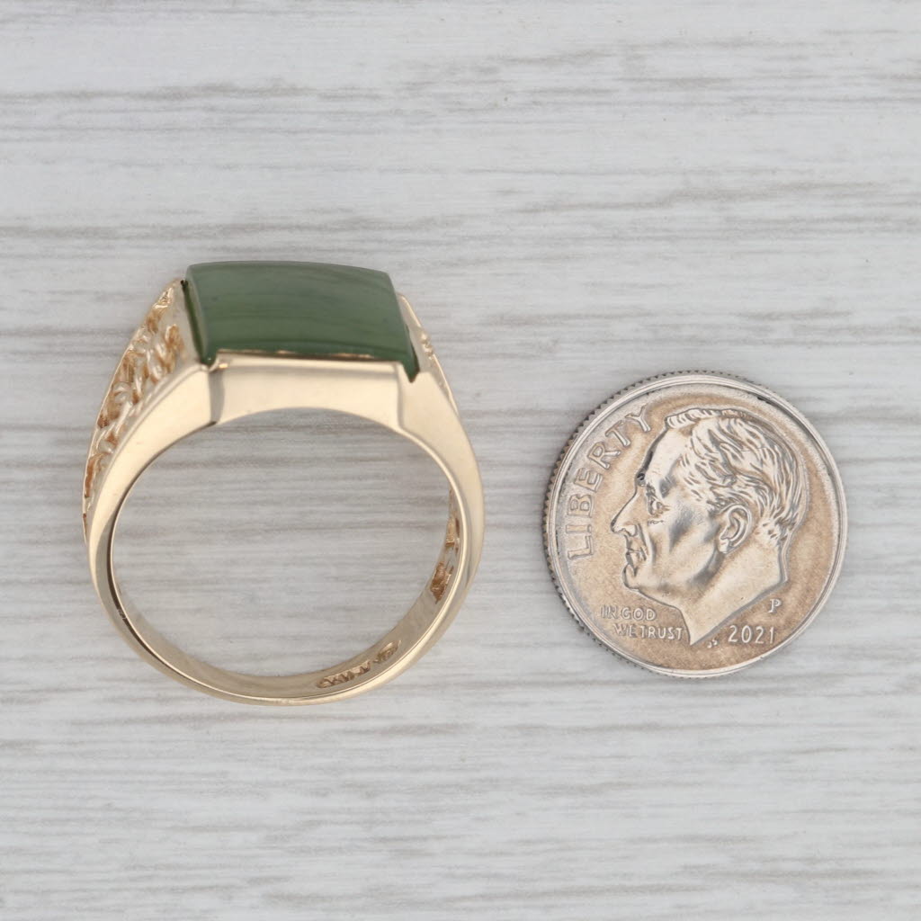 Gray Green Nephrite Jade Ring 10k Yellow Gold Size 10 Men's Signet