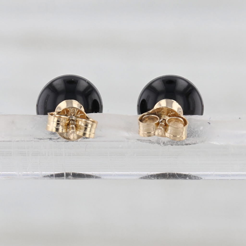 Onyx Bead Stud Earrings 14k Yellow Gold 6.2mm Round Solitaire Studs