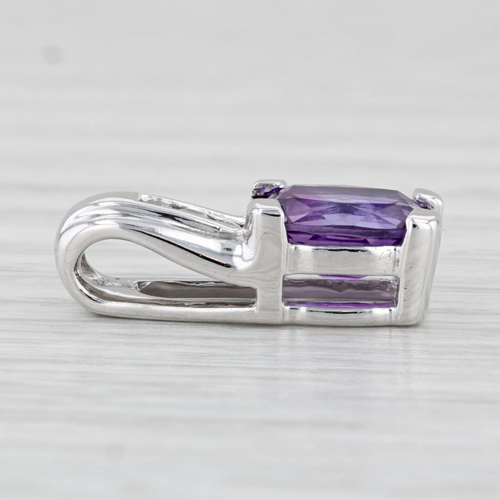 Light Gray 1.40ctw Cushion Amethyst Diamond Pendant 14k White Gold