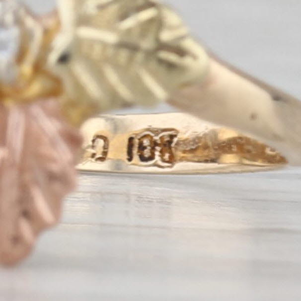 Diamond Leaf Ring 10k Yellow Rose Green Gold Diggers Black Hills Gold Size 6