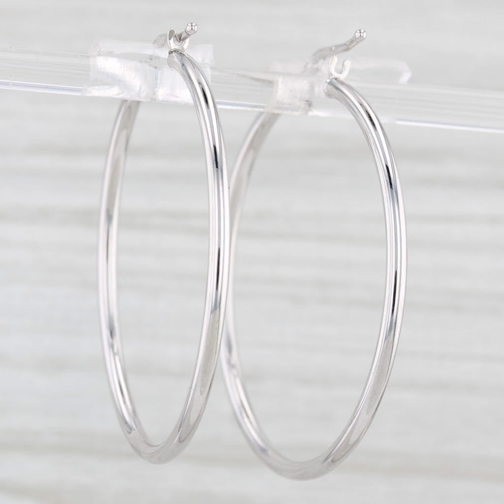 Light Gray New Round Hoop Earrings 14k White Gold Snap Top Hoops 2 x 40 mm