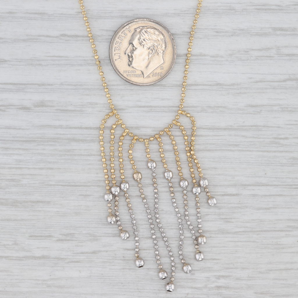 Light Gray Fringe Bead Chain Necklace 14k Yellow White Gold 17"