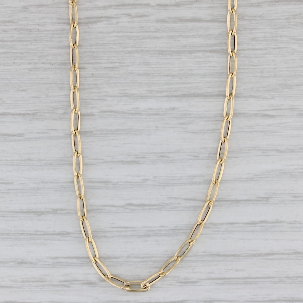 Gray Elongated Paperclip Chain Necklace 14k Yellow Gold 18" 3mm