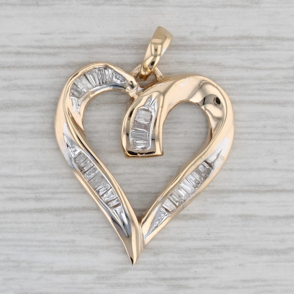 Gray 0.36ctw Diamond Open Heart Pendant 10k Yellow Gold