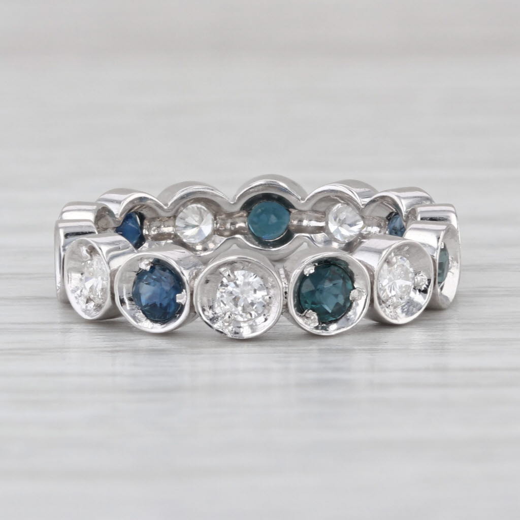 1.30ctw Blue Sapphire Diamond Eternity Ring 14k Gold Stackable Wedding Band