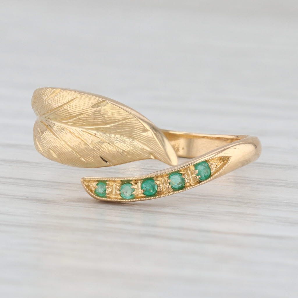 Vintage Coiled Leaf Emerald Ring 800 Gold European Hallmarks Adjustable Sz 6.5