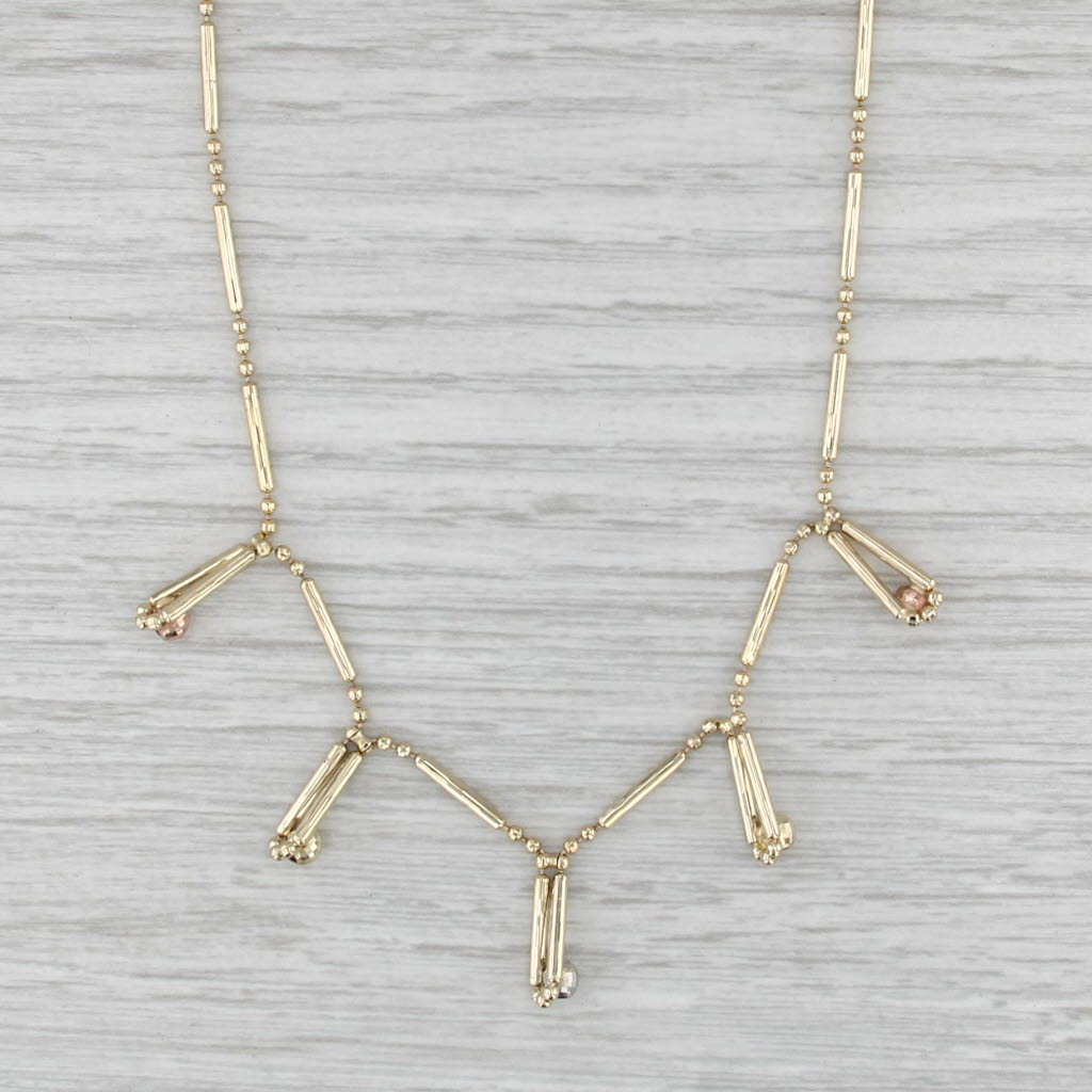 Bar Bead Link Teardrop Fringe Necklace 14k Yellow White Rose Gold 17"