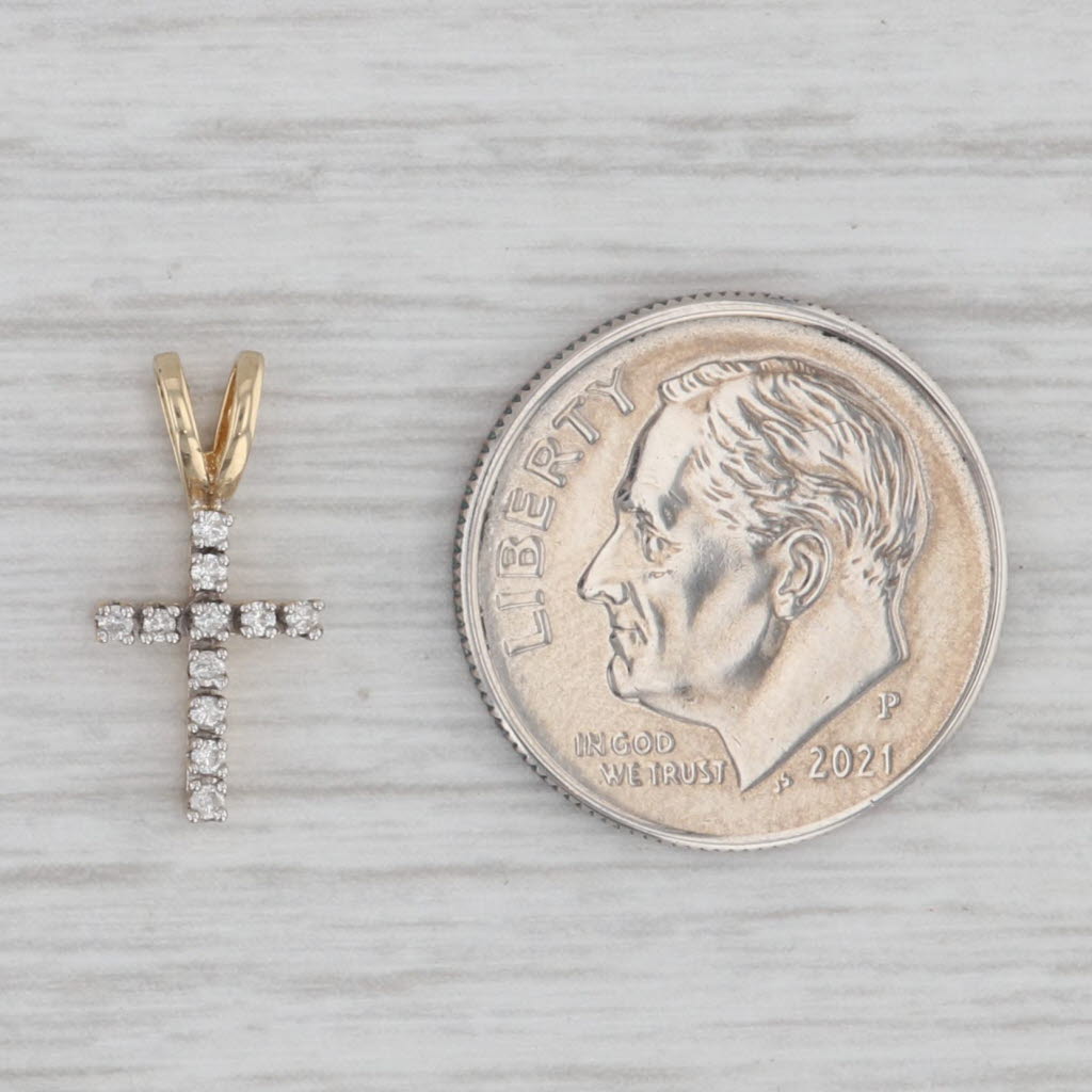 Gray Small Diamond Cross Pendant 14k Yellow Gold Tiny Drop