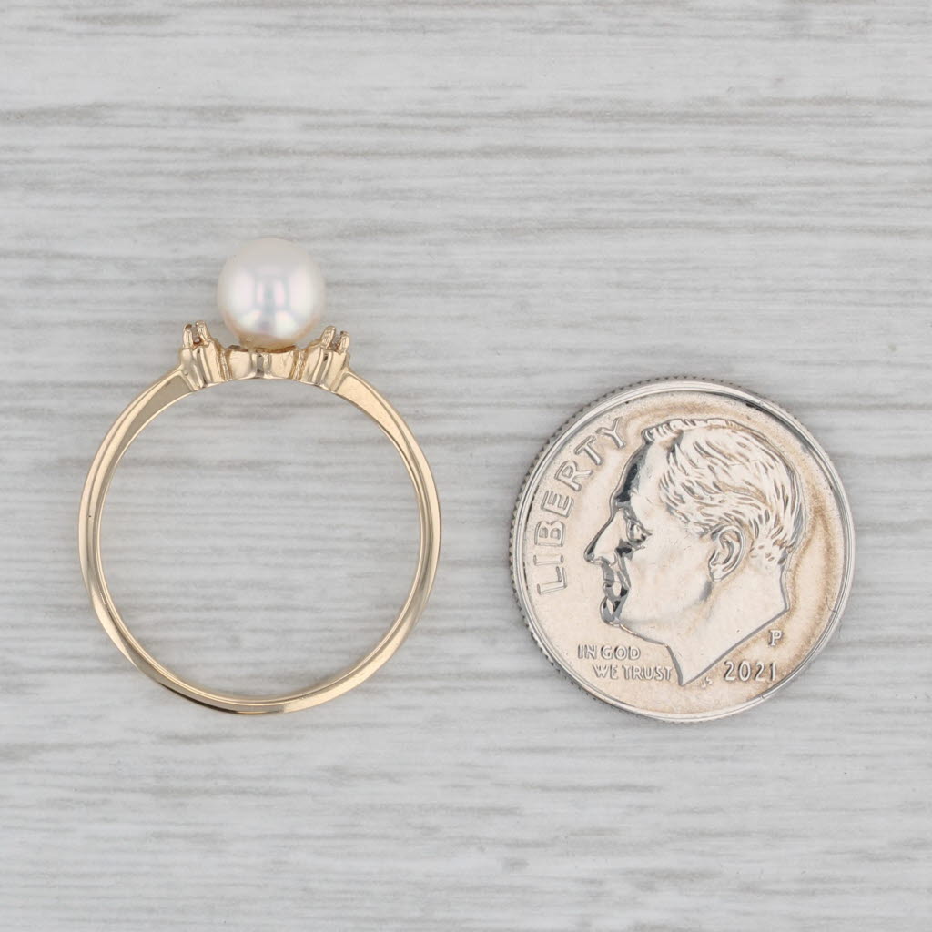 Gray Cultured Pearl Solitaire Ring 14k Yellow Gold Size 6 Diamond Accents