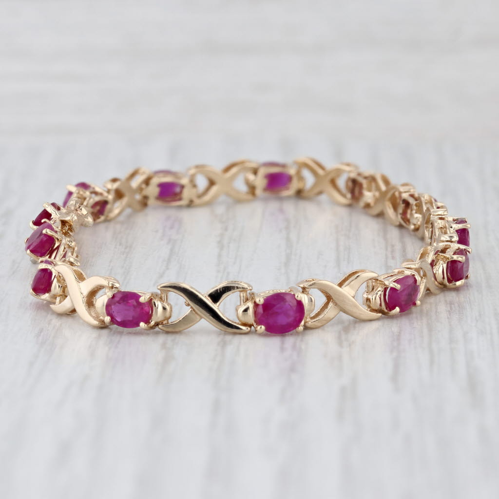 6.5ctw Ruby Tennis Bracelet 14k Yellow Gold X Infinity Link Chain 7.25" 5.1mm