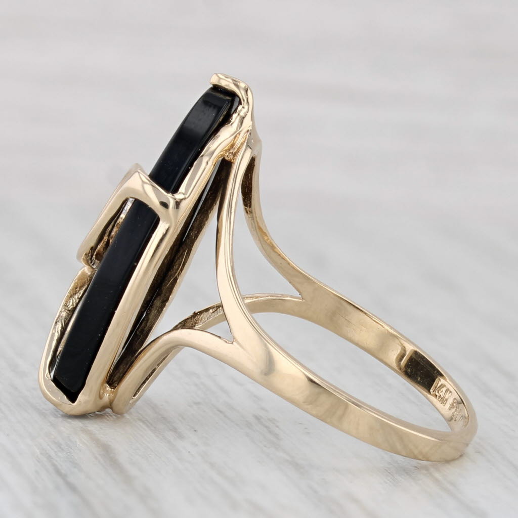 Light Gray Onyx Diamond Flower Ring 14k Yellow Gold Size 6.25
