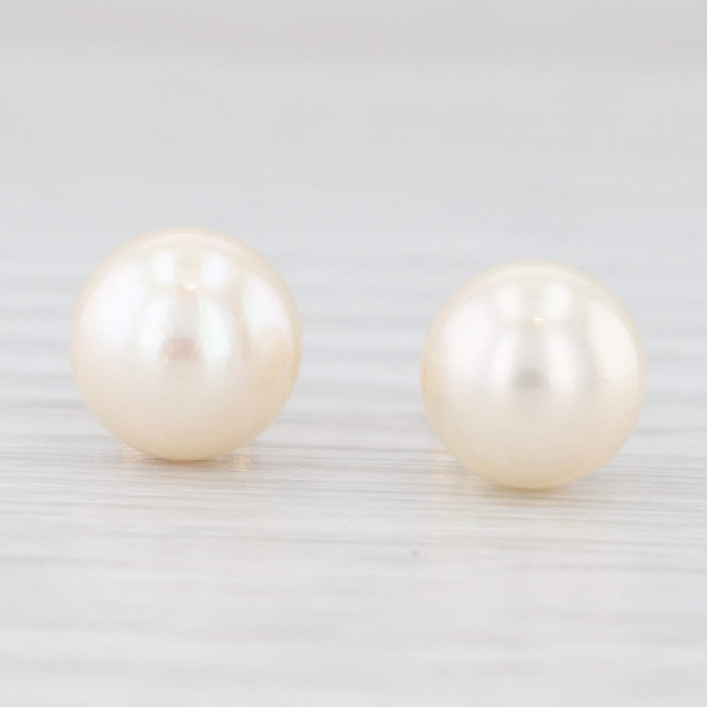 Light Gray 8mm Cultured Pearl Stud Earrings 14k Yellow Gold