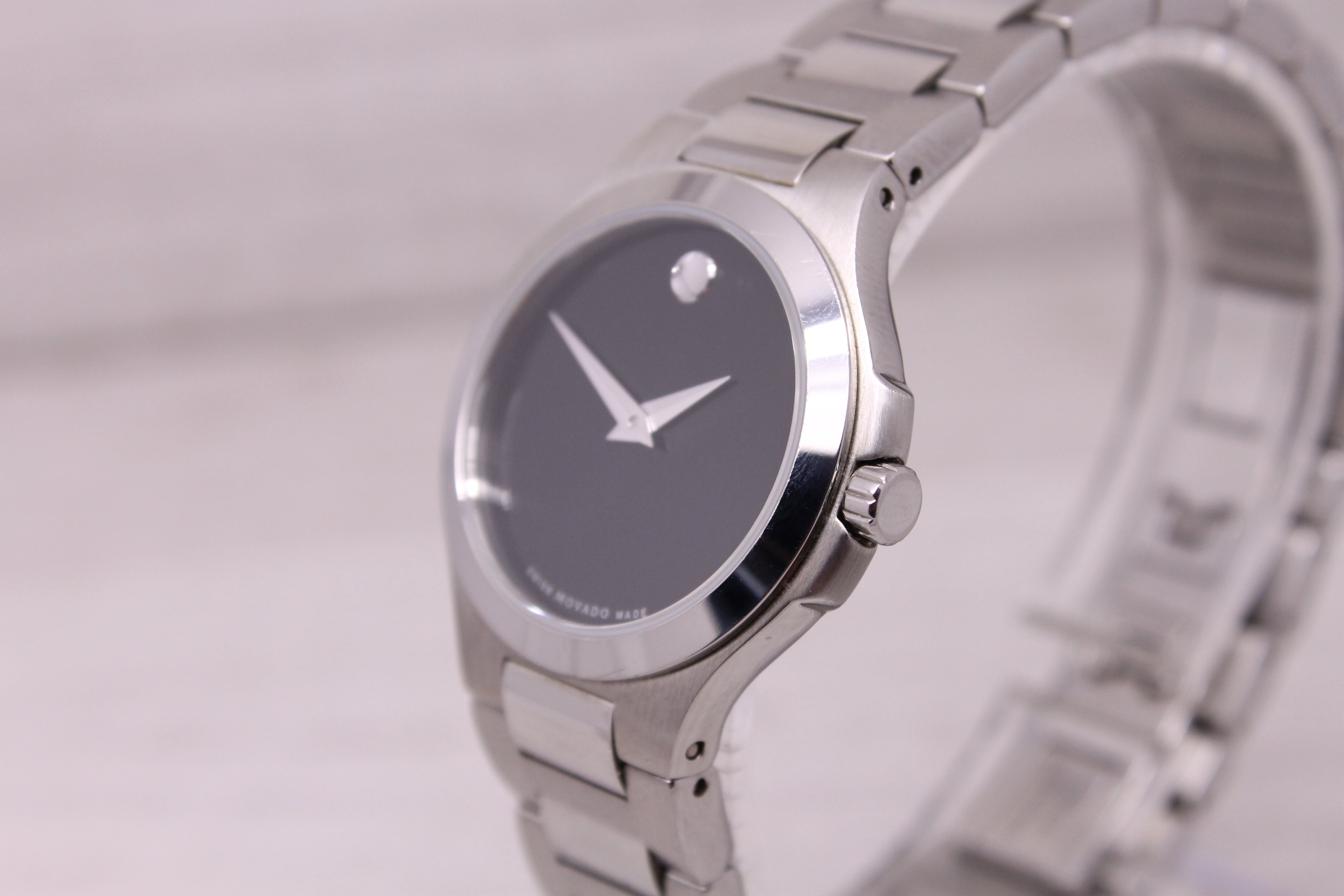 Gray Movado Museum 28mm Stainless Steel Ladies Quartz Bracelet Watch 01.3.14.1033