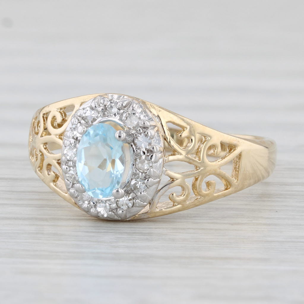 Light Gray 0.58ctw Oval Topaz Diamond Halo Ring 14k Yellow Gold Size 7.5 Openwork