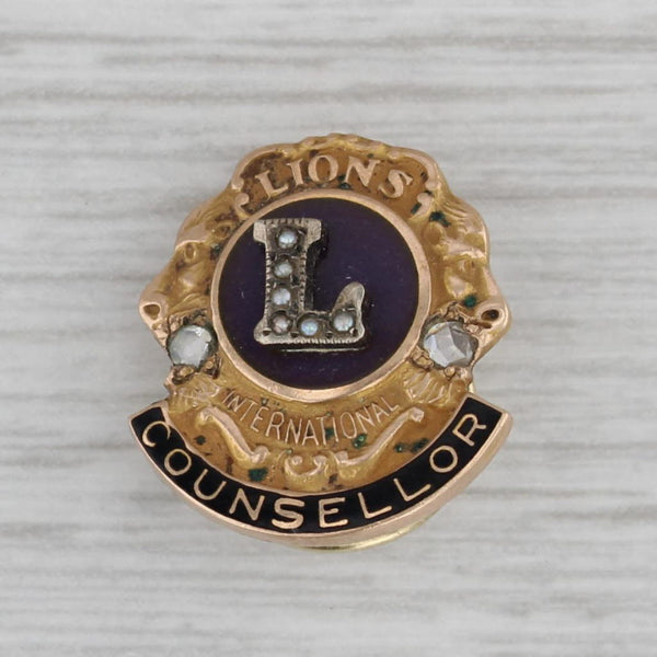 Vintage Lions Club Counsellor Pin 10k Gold Diamond Purple Enamel