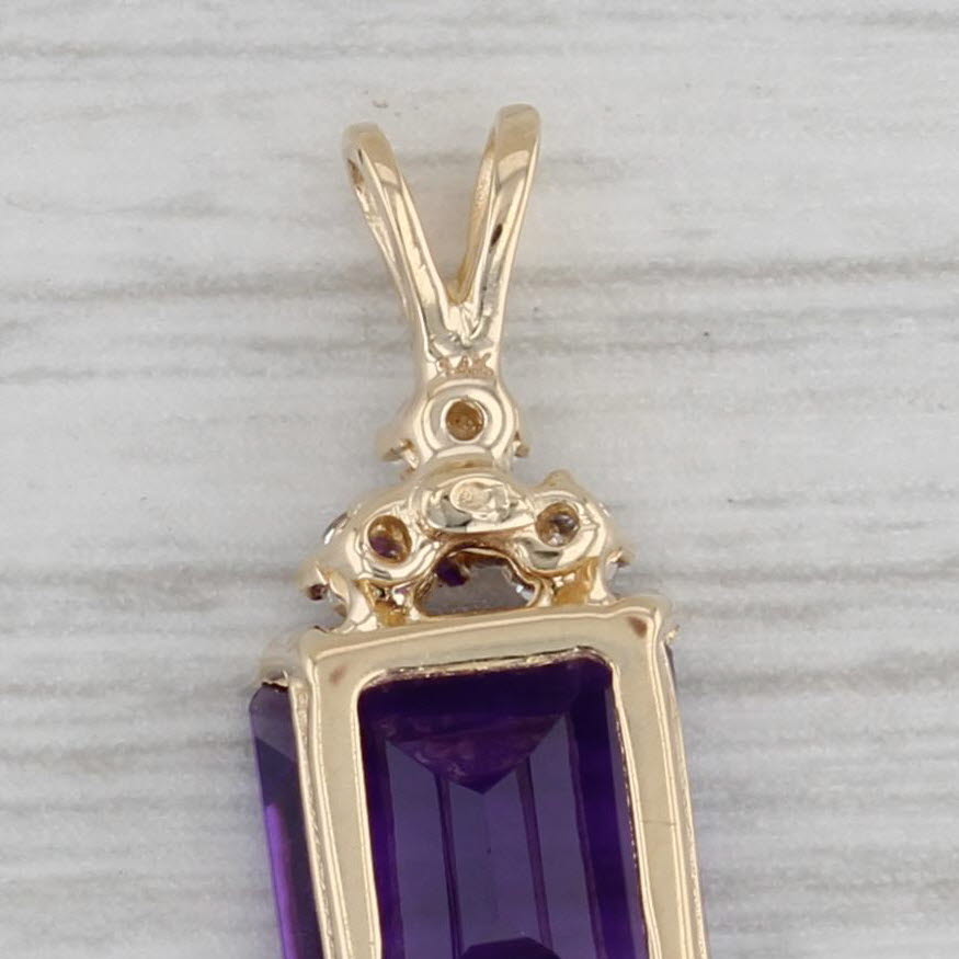 Gray 3.30ctw Amethyst Diamond Pendant 14k Yellow Gold Emerald Cut Drop