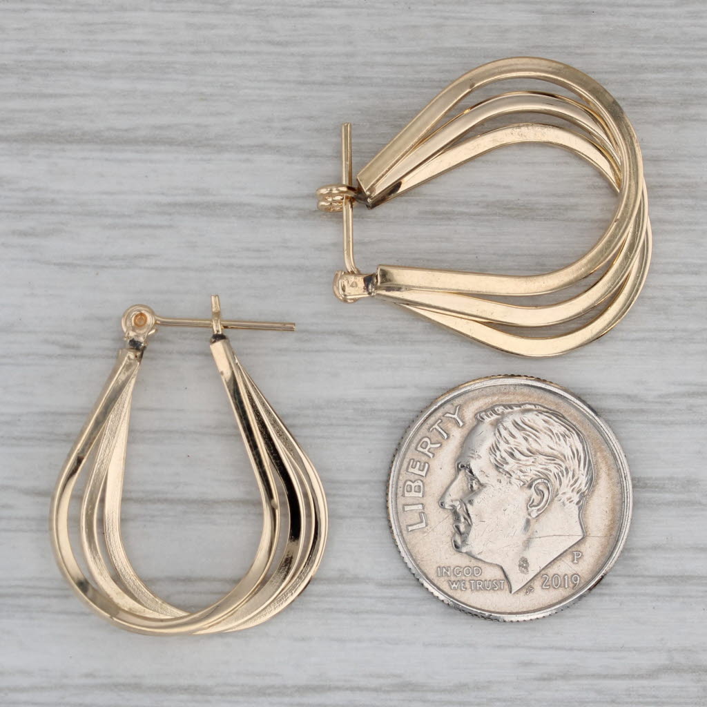Dark Gray Layered Hoop Earrings 14k Yellow Gold Snap Top Oval Hoops