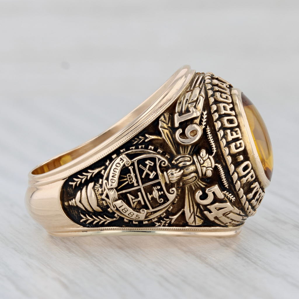 Gray Georgia Tech Class Ring Lab Created Yellow Sapphire 10k Gold Size 11 Vintage