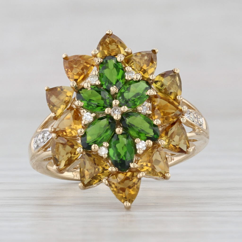 3.05ctw Green Chrome Diopside Yellow Apatite Diamond Ring 10k Gold Cocktail