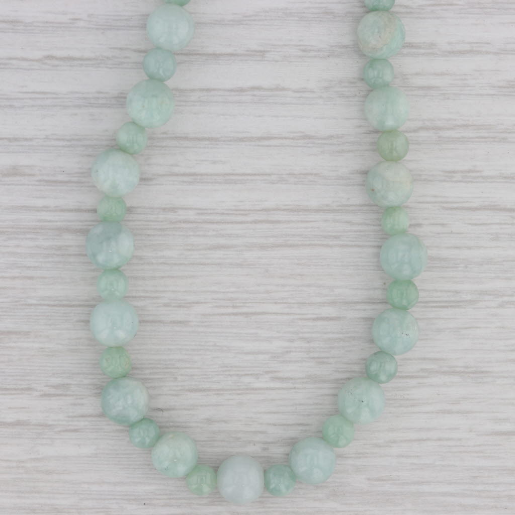 Gray Green Jadeite Jade Bead Strand Necklace 14k Gold Clasp 17.75"