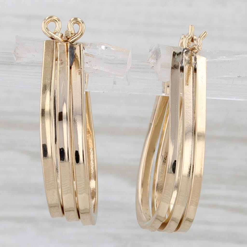 Gray Layered Hoop Earrings 14k Yellow Gold Snap Top Oval Hoops